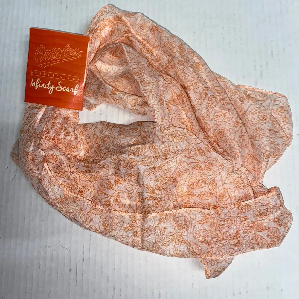 NWT Baltimore Orioles MLB Mother's Day orange White Floral Infinity Scarf Womens